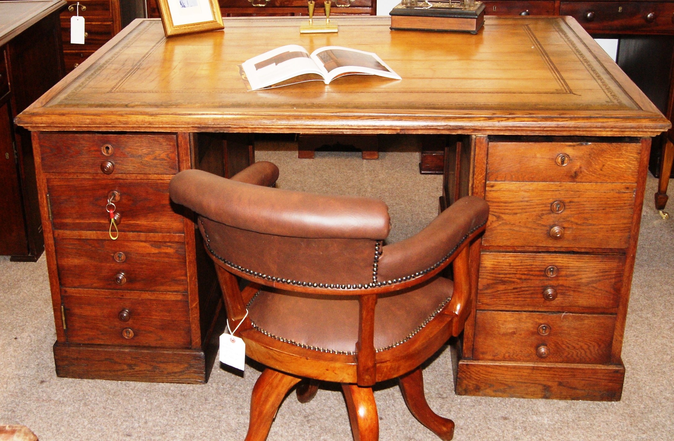 Large 19th Cent Solid Oak Double Sided Partners Desk Sold